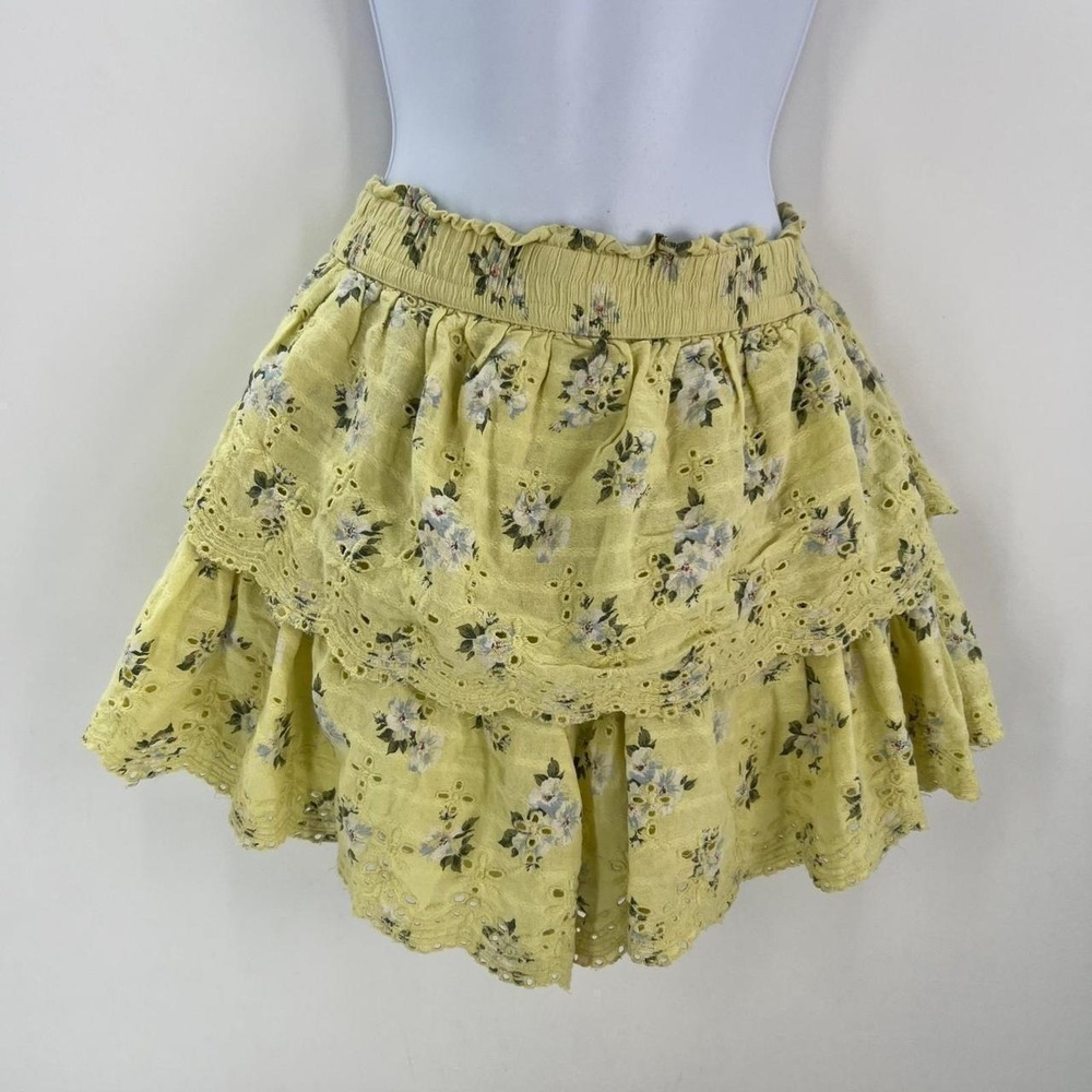 American Eagle Yellow Floral Eyelet Tiered Ruffle Skort Womens Small Boho Summer